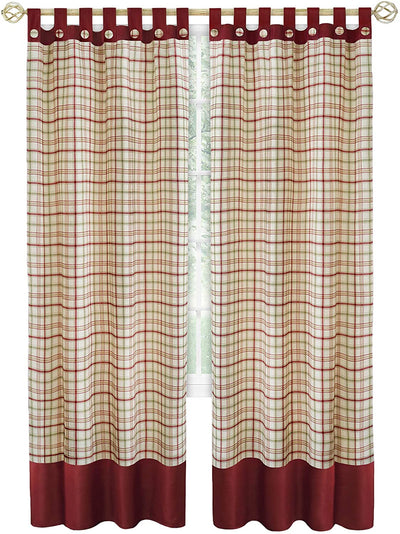 2 of 4:Rideau de fenêtre à pattes boutonnées Tattersall - 52 x 84 - Bordeaux 
