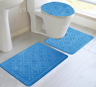 1 of 1:Catherine 3-piece Mega Size Bathroom Mat Set, Turquoise 