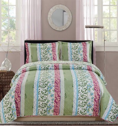1 of 6:Premius Devina Leaf Printed Reversible Quilt Set, Green 