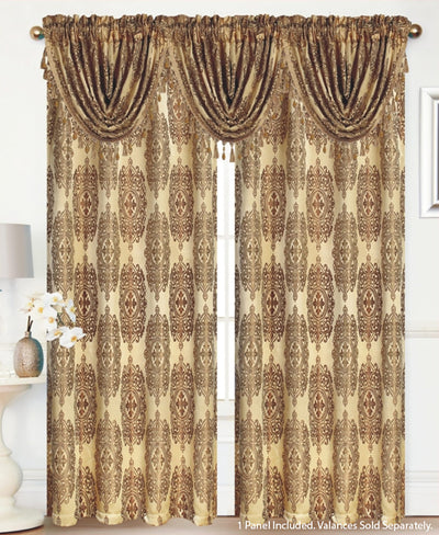 1 of 3:Fiona Jacquard Medallion Rod Pocket Panel And Valance Treatments, Gold 