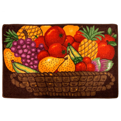 1 of 1:Alfombrilla de cocina antideslizante con canasta de frutas mixtas, marrón rojizo, 20 x 35 pulgadas 