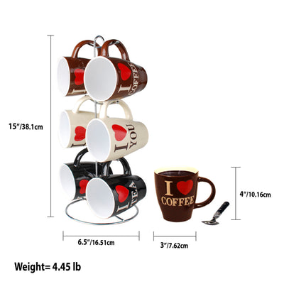 5 of 5:Home Basics I Love Coffee Juego de tazas de 6 piezas con soporte 