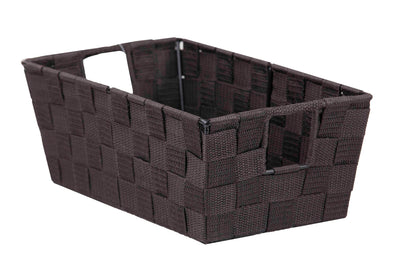 1 of 3:Home Basics Cesta de almacenamiento con correa tejida de poliéster, marrón, pequeña, 11.5 x 6.5 x 4.5 pulgadas 