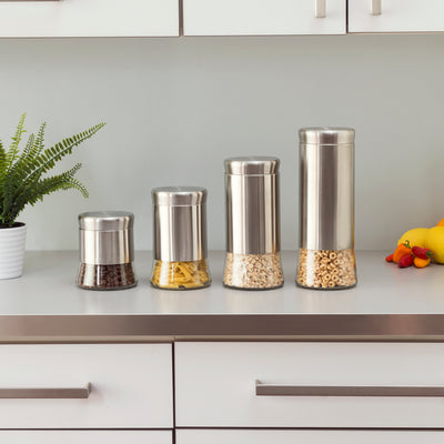 2 of 2:Home Basics Essence Collection 4 Piece Stainless Steel Canister Set 