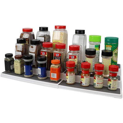 6 of 6:Étagère à épices Home Basics à 3 niveaux, doublée de caoutchouc, en plastique, double, blanche, 14,5 à 23 pouces 