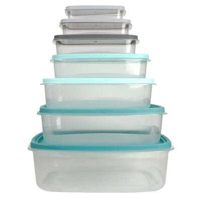 3 of 4:Home Basics Juego de recipientes de almacenamiento de alimentos de plástico de 14 piezas con tapas de plástico de ajuste seguro, multicolor 