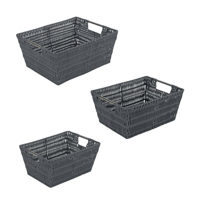 1 of 3:Simplify 3 Pack Set Rattan Tote Storage Baskets, Charcoal 
