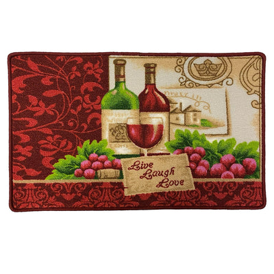 1 of 1:Wine and Champagne Printed Skid-Resistant Kitchen Rug Mat, Burgundy, 18x30 Inches 