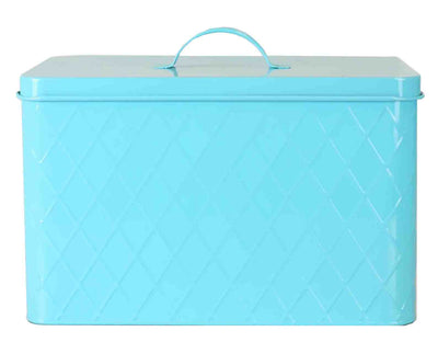 1 of 5:Boîte à pain vintage Home Basics en étain, motif losanges, turquoise, 33,5 x 21,5 x 25,4 cm 