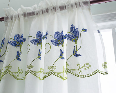3 of 8:Vittoria Floral Embroidered Double Panel With Attached Valance, Navy, 54x84 Inches 