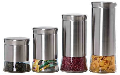1 of 2:Home Basics Essence Collection 4 Piece Stainless Steel Canister Set 