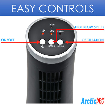 3 of 7:Arctic-Pro Desktop Oscillating Slim Mini Tower Fan, Black, 12 Inches 
