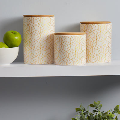 1 of 1:Home Basics 3-Piece Cubix Ceramic Canister Set with Bamboo Top 