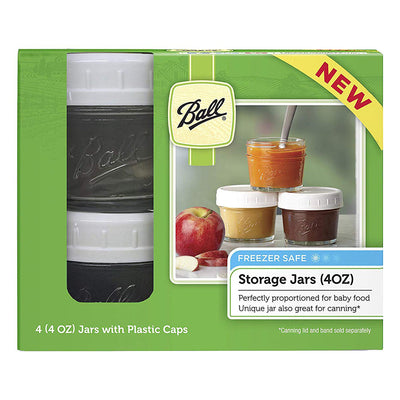 1 of 1:Ball 4-Piece Freezer Safe Glass Storage Jar Set With Plastic Lids, 4 Ounces 