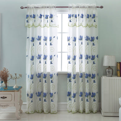 1 of 8:Vittoria Floral Embroidered Double Panel With Attached Valance, Navy, 54x84 Inches 