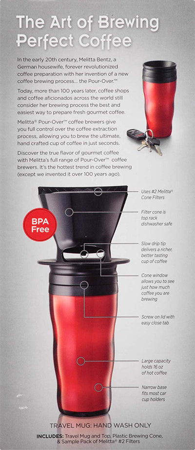 4 of 4:Melitta Pour Over Coffee Brewer with Travel Mug, Black, 10.2X5X4.4 Inches 