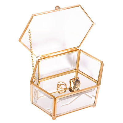 2 of 3:Detalles del hogar Caja de recuerdos de cristal con forma de diamante con fondo de espejo vintage, dorado 
