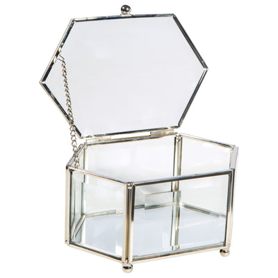 2 of 4:Accueil Détails Boîte à souvenirs vintage en verre en forme de losange avec fond miroir, argentée 