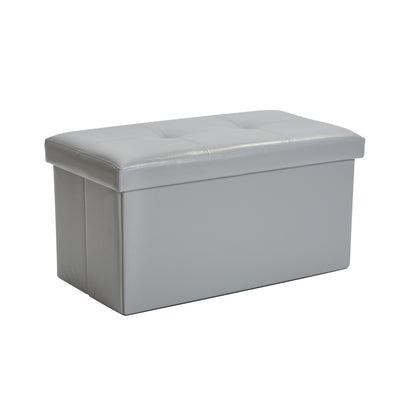 1 of 4:Simplify Faux Leather Double Folding Storage Ottoman, Grey, 30x15x15 Inches 