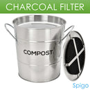 8 of 8:Spigo Steel Kitchen Compost Bin With Vented Charcoal Filter and Bucket, Satin Silver, 1 Gallon 