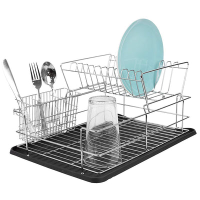 2 of 6:Home Basics Deluxe 2-Tier Dish Draining Rack with Plastic Tray, Black, 12x17x8 Inches 