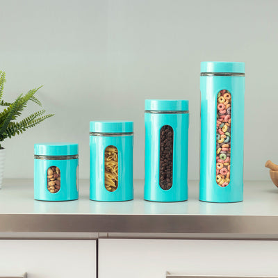 2 of 3:Home Basics 4 Piece Essence Collection Stainless Steel Canister Set, Turquoise 