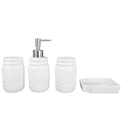 2 of 2:Home Basics - Juego de accesorios para baño (4 piezas, tarro de cerámica, color blanco) 