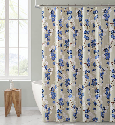 1 of 1:Aroon Climbing Flowers PEVA Shower Curtain, Navy, 72x72 Inches 