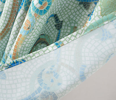 4 of 7:Classic Printed Tile Mosaic Shower Curtain, Blue-Green, 70X72 Inches 