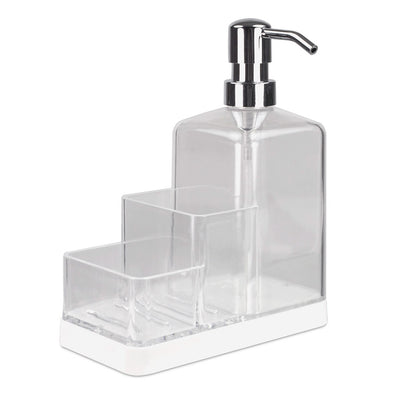 3 of 5:Home Basics Soap Dispenser and Sponge Caddy Organizer, White-Clear, 8x3x6.5 Inches 