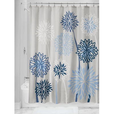 1 of 2:Rideau de douche en tissu floral iDesign Zinnia, gris-bleu, 183 x 183 cm 
