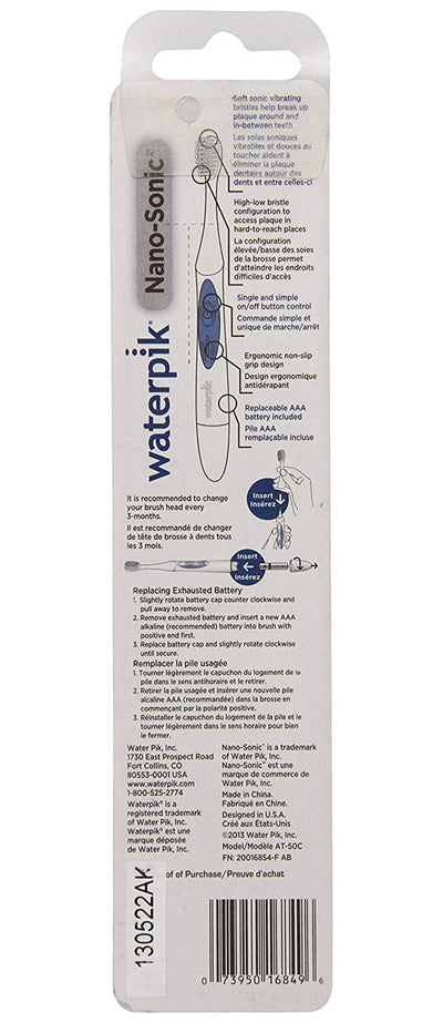 3 of 3:Waterpik Nano-Sonic Electric Toothbrush, White-Blue 