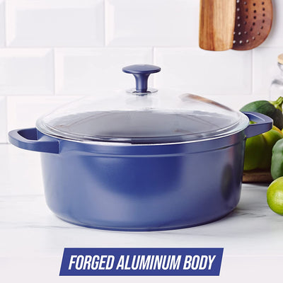 6 of 8:Cocotte antiadhésive Blue Diamond en céramique avec couvercle en verre, bleu, 5,5 litres 