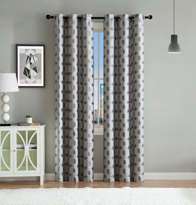 1 of 1:Eli 2-Pack Jacquard Design Grommet Window Panel, Grey, 76x84 Inches 