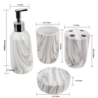 5 of 5:Home Basics Marble Ceramic 4 Piece Bath Accessory Set, White 