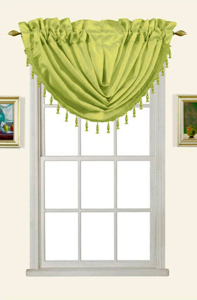1 of 1:Cenefa de cascada con bolsillo para barra de seda sintética Melanie con borlas, verde lima, 58x37 