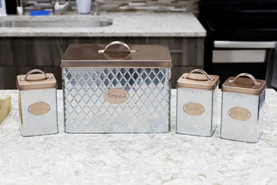 4 of 4:Home Basics Arbor 4 Piece Tin Counter Storage Set, Silver 