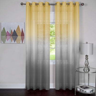 1 of 3:Rainbow Sheer 8 Grommet Ombre Faded Panel, Yellow-Grey, 52x84 Inches 