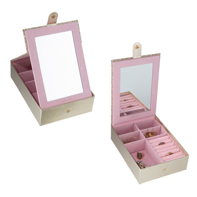 1 of 4:Boîte à bijoux multi-compartiments Ruby+Cash avec miroir de courtoisie, dorée 