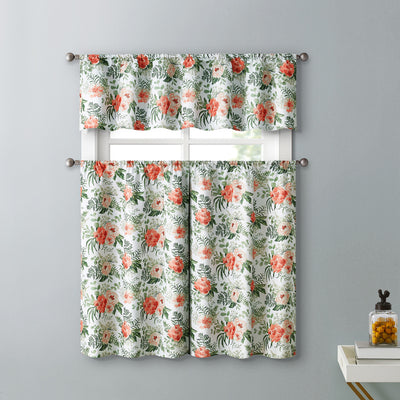1 of 3:Spring Affair 3-Piece Kitchen Curtain Set, Pink, Tiers 28x36, Valance 56x14 Inches 