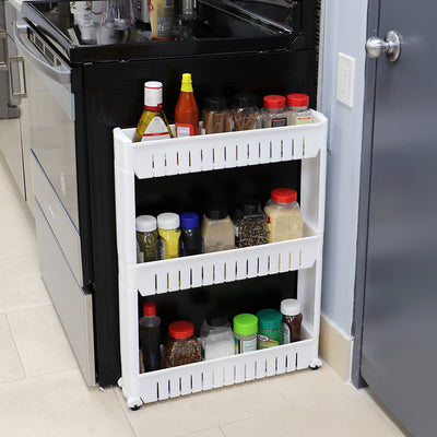 8 of 8:Home Basics 3-Tier Kitchen Storage Cart With Wheels, White, 21.5x5x28.7 Inches 