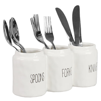 2 of 4:Home Basics 3 Compartment Glazed Ceramic Utensil Crock, White 