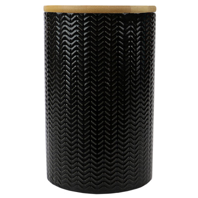 1 of 4:Home Basics Wave Ceramic Canister With Bamboo Lid, Black, Large, 5x7.75 Inches 