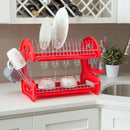 5 of 5:Home Basics 2-Tier Plastic Dish Drainer, Red, 22x11x13.5 Inches 