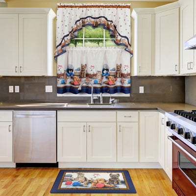 2 of 2:Precious Printed Tier and Swag Kitchen Curtain Set, 57x24 Inches, Navy 