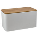 2 of 4:Boîte à pain en fer blanc Home Basics avec couvercle en bambou, blanche, 33,8 x 19 x 17,6 cm 