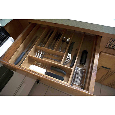 6 of 6:Home Basics Bamboo Expandable Cutlery Tray, 13-23 x18x 2.36 Inches 