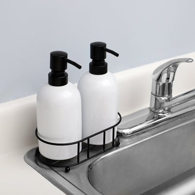 4 of 4:Home Basics 2 Piece Ceramic Soap Dispenser Set with Metal Caddy, White 