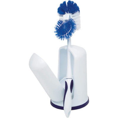 1 of 3:Rubbermaid Comfort Grip Toilet Bowl Brush and Caddy Set, White-Blue, 16.5 Inches 