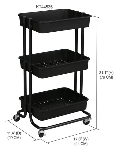 3 of 3:Home Basics Carro utilitario rodante de acero de 3 niveles con 2 ruedas de bloqueo, negro 